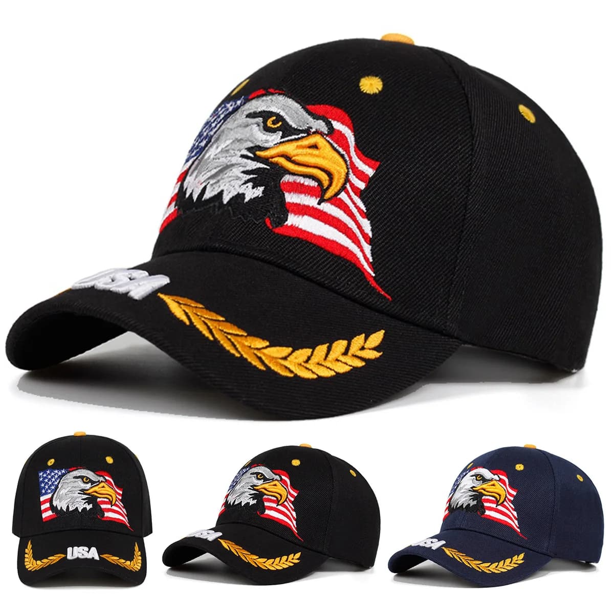 Cappellino da Baseball UETEEY con Bandiera USA e Aquila Ricamate, in Cotone Traspirante, Regolabile con Velcro, per Uomini e Donne