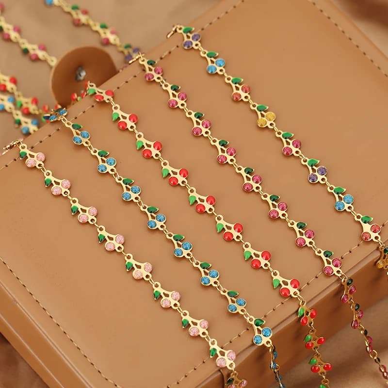 Catena di ciliegie smaltate in acciaio inossidabile da 1 metro per collana fai da te, bracciale, creazione di gioielli da donna, ricerca di accessori per catene colorate