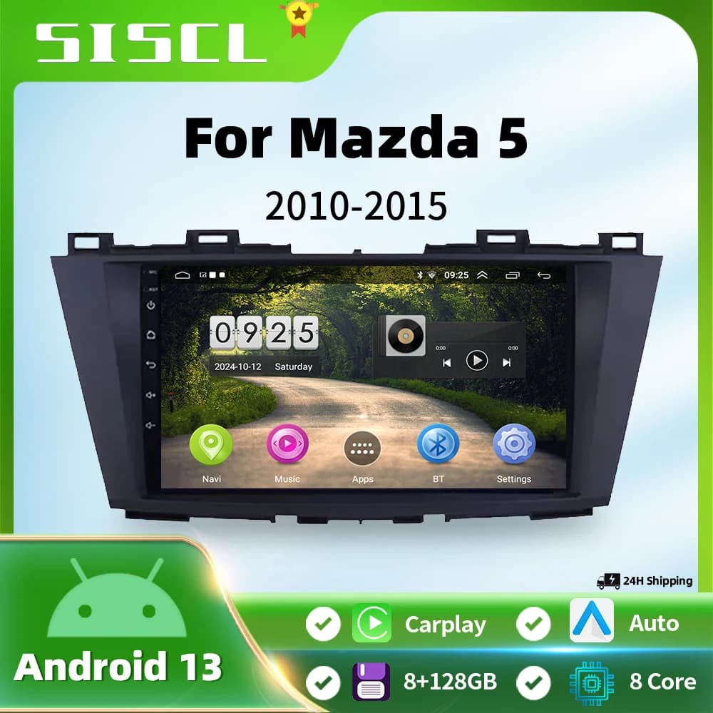 Autoradio 8+128G con Carplay+Android Auto per Mazda 5 2010 2011 2012 2013 2014 2015, lettore multimediale con WIFI, BT, 4G, DSP+RDS
