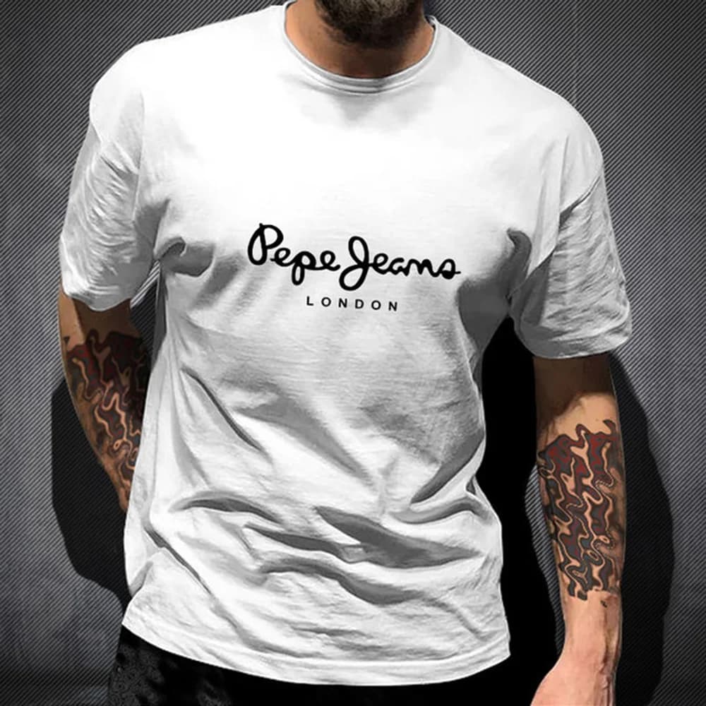 Minimal Chest Logo T-Shirt Pepe Jeans London Script Letter Print Unisex Oversized Short Sleeve Simple Daily Streetwear Tees