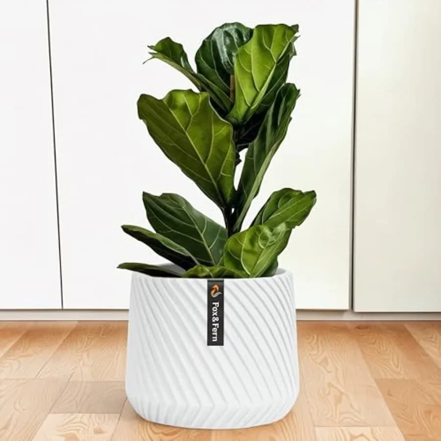 Vaso Grande con Tappo di Drenaggio — Fioriera Premium in Polystone Bianco - Vaso Moderno con Texture 3D e Finitura in Ceramica - Vasi