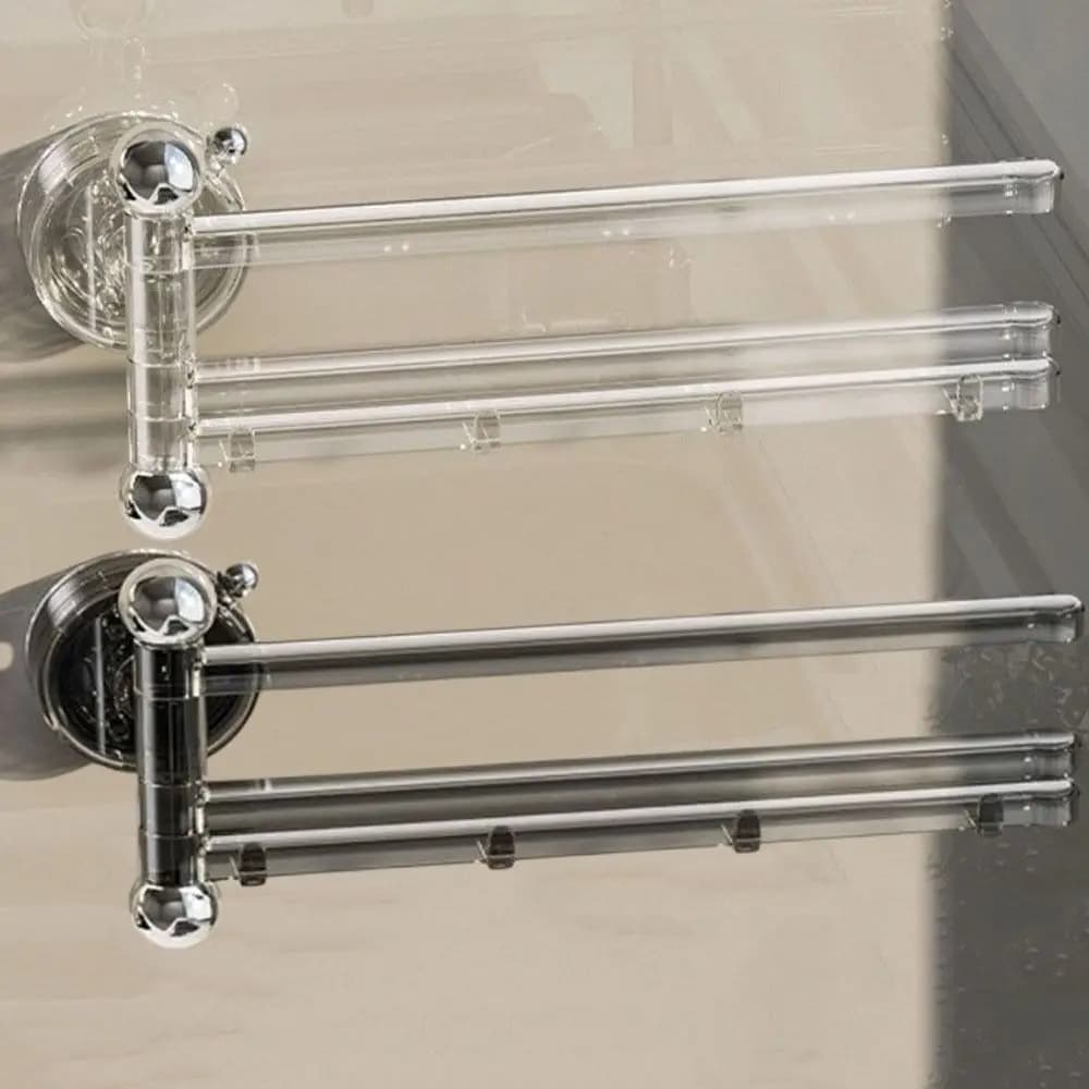 180 ° Portasciugamani Girevole a Ventosa, Porta Asciugamani da Parete Multipolare Pieghevole con 3 Barre, Appendiabiti per Cucina