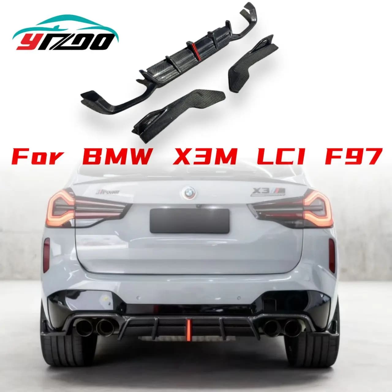 For BMW X3M F97 LCI 2022 + Auto Carbon Fiber Rear Rear Diffuser Splitter Rear Spoiler Lip Rear shunt Diffuser Body Kit
