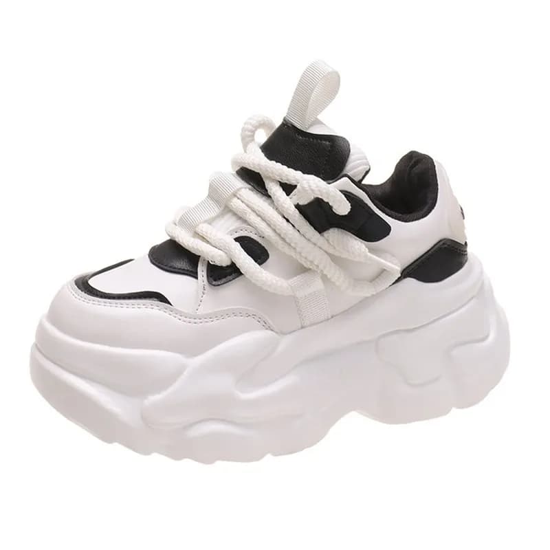 New Plus Size 43 Women High Platform Casual Leather Shoes New Autumn Chunky Sneakers 7CM Wedges Hidden Heels Leisure Shoes Woman