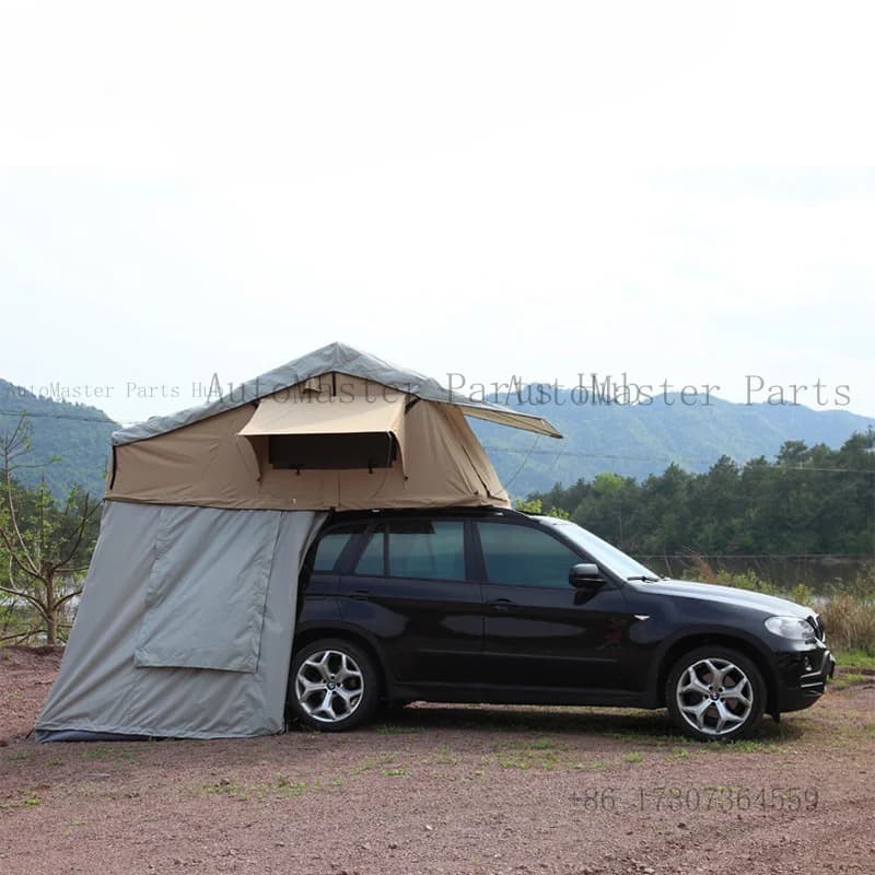 Tenda da Tetto per Auto con Spogliatoio Kaki e Tettuccio Posteriore per Campeggio, Tour in Auto, 3-4 Persone, Campeggio Fuoristrada