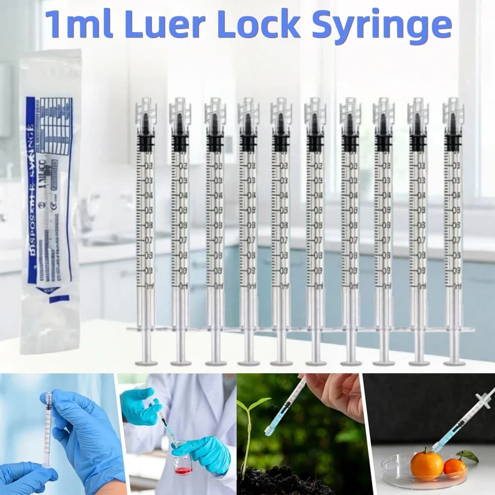 10-100 Pezzi Siringhe Luer Lock da 1ml 1cc per Laboratorio, Confezionate Singolarmente, Iniettore Dispenser Colla Sterilizzato per Campionamento