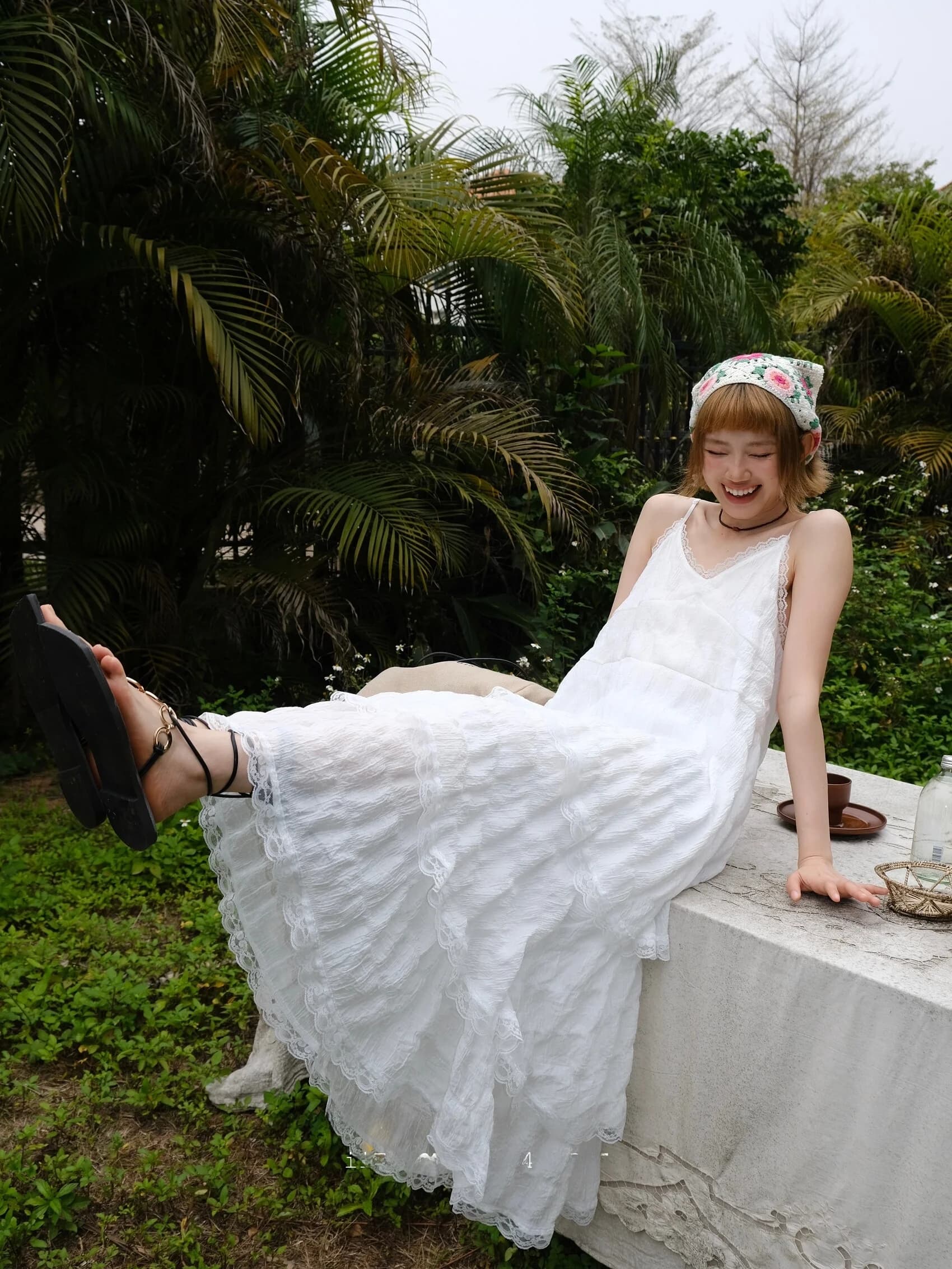 Elegante Abito Lungo Bianco in Pizzo con Scollo a V, Stile Fiabesco, Vestito Estivo da Donna, Linea A con Vita Morbida