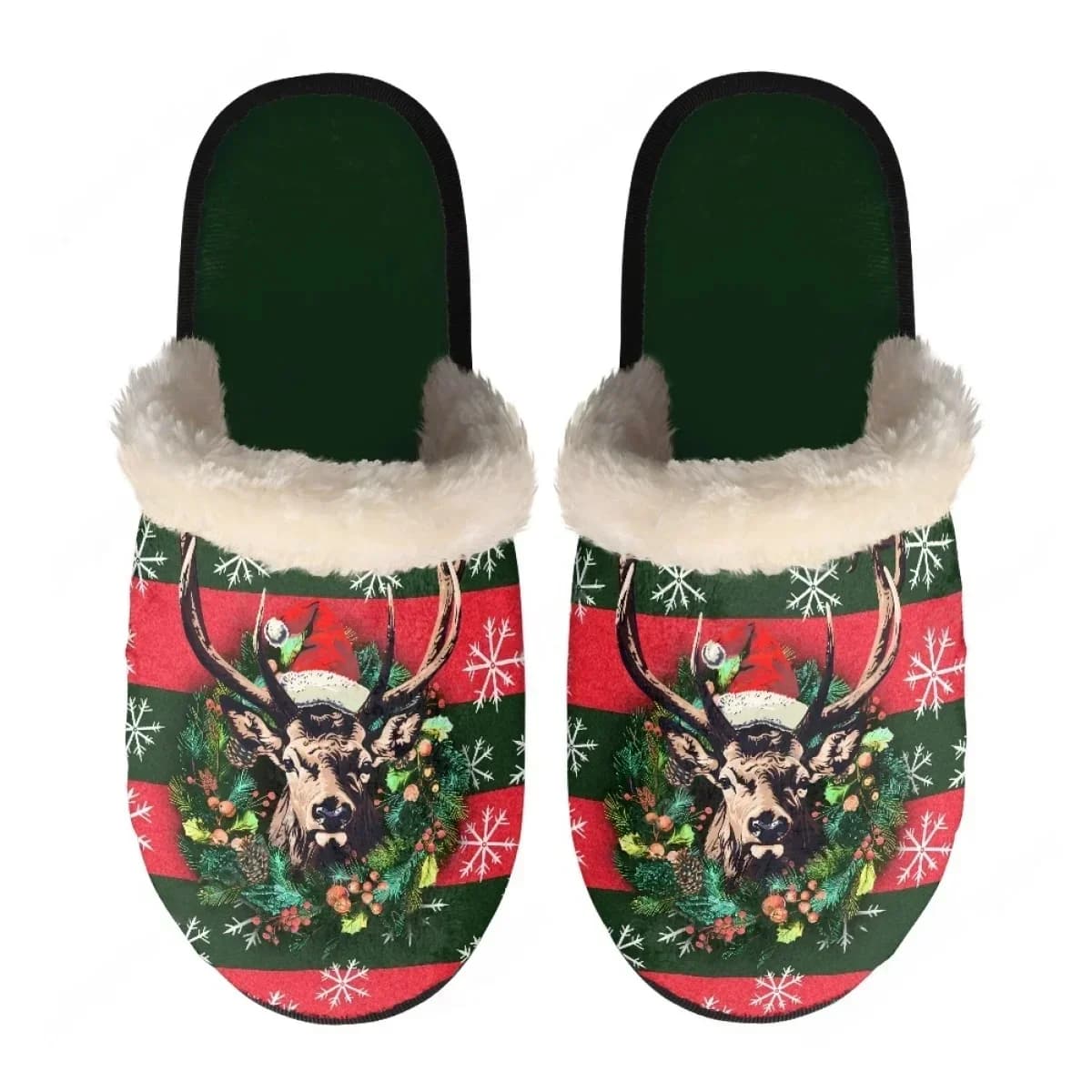 Christmas Buck Stripe Elk Slippers Mens Womens Home Cotton Plush Bedroom Casual Keep Warm Customized Thermal Lightweight Slipper