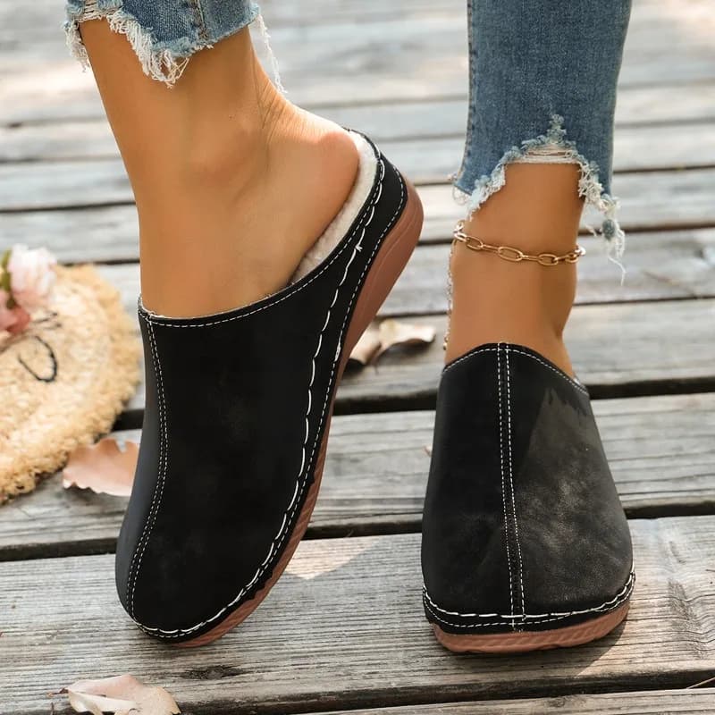 Women Lined Wedge Mule Slippers 5CM Platform Wedge Heel Closed Toe Backless Slip‑On Comfort Outdoor Daily Walking Footwear