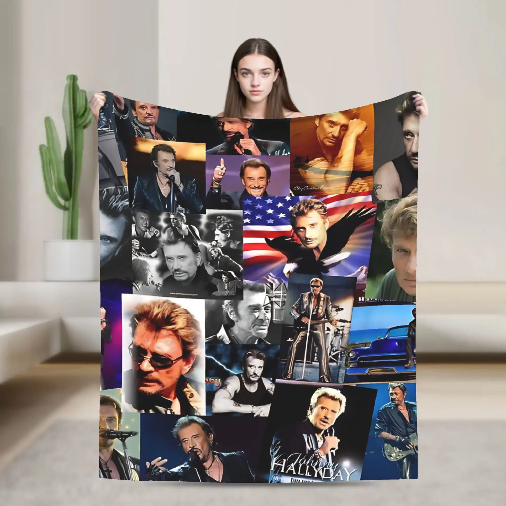 Rock Star Johnny Hallyday Flannel Blanket Soft Warm Throw Blanket for Couch Bed Airplane Travel Funny Bedspread Sofa Bed Cover