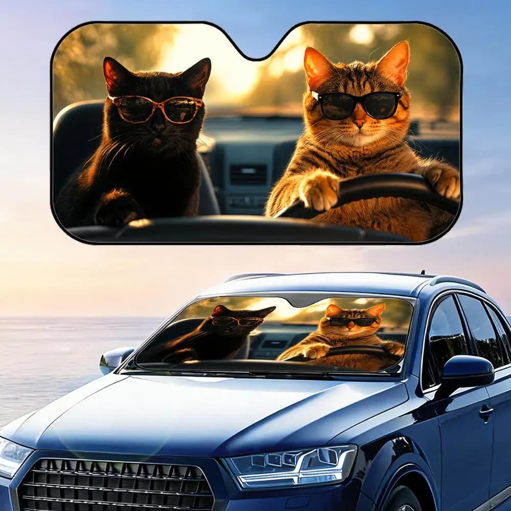 cat under the setting sun Sun Visor Foldable Universal Car Windshield Sun Shade UV Protection Heat Insulation Foldable Cover