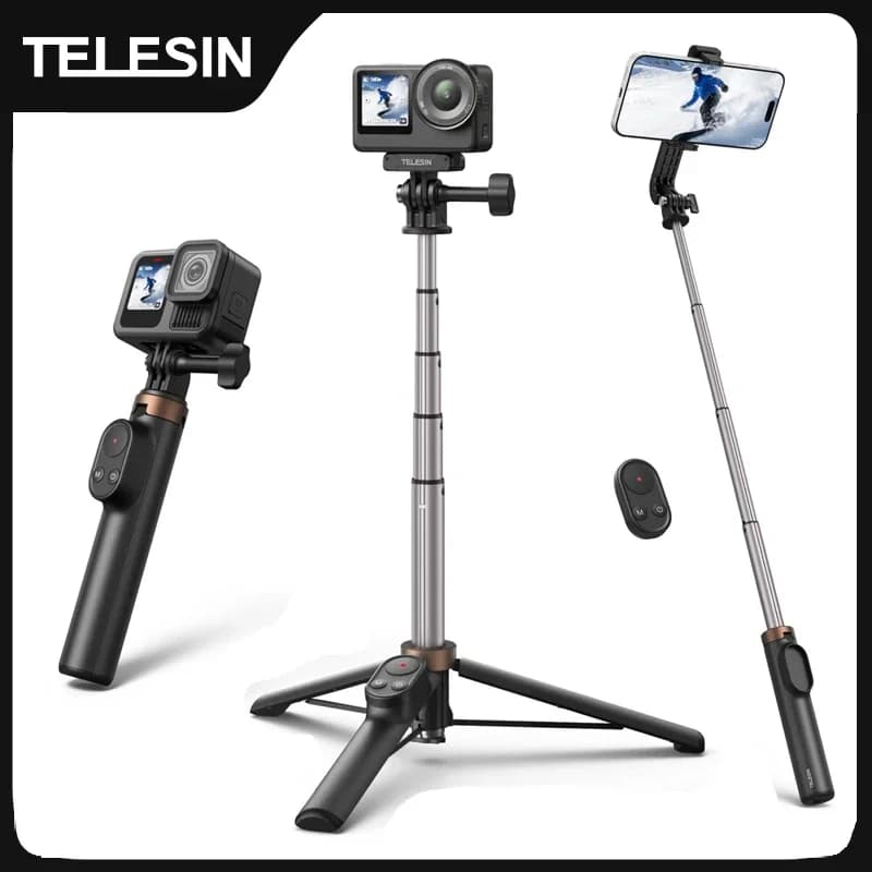 TELESIN Telecomando Wireless Bluetooth Selfie Stick Treppiede per DJI OSMO Action 4 5pro 6 360 Gopro 9 10 11 12 13 Smartphone