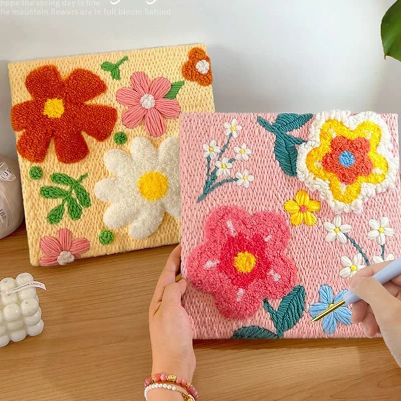 Flower Punch Needle Embroidery Painting Kit Easy Craft Magic Needle For Embroidery Set Home Decor Cross Stitch Set Home Decor