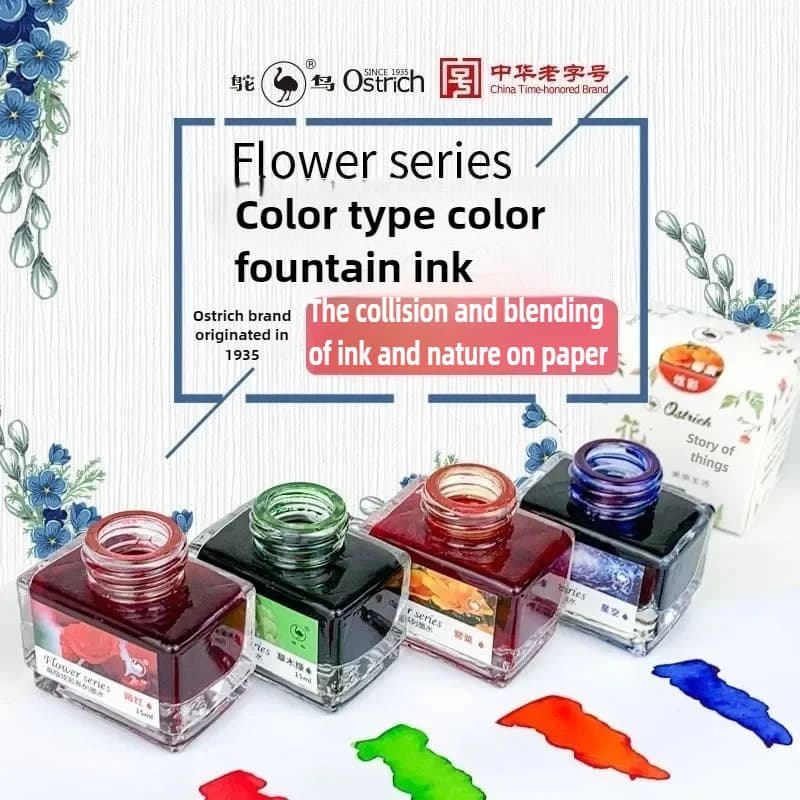 Ostrich 1/12/48 Colors 15ml Fountain Pen Ink Multi Color Glass Bottled Writing Calligraphy Ink Office School Supplies Stationery