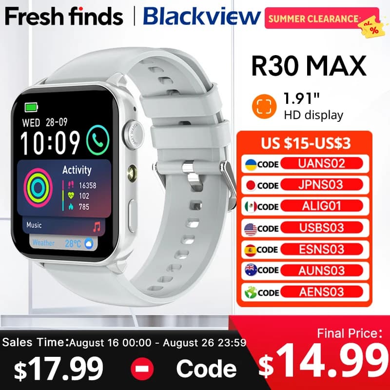 Nuovo 2025 Blackview R30 Max Smartwatch Bluetooth Chiamata telefonica Torcia a LED 1.91 "Al Assistente vocale 350mAh Orologio sportivo