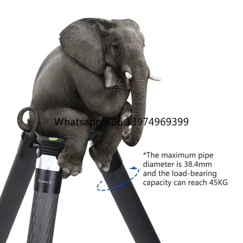 OBO OEM 3 Sections Professional Carbon Fiber Tripod Stand with 40kg Load Capacity Bubble Level 38.4mm Tube