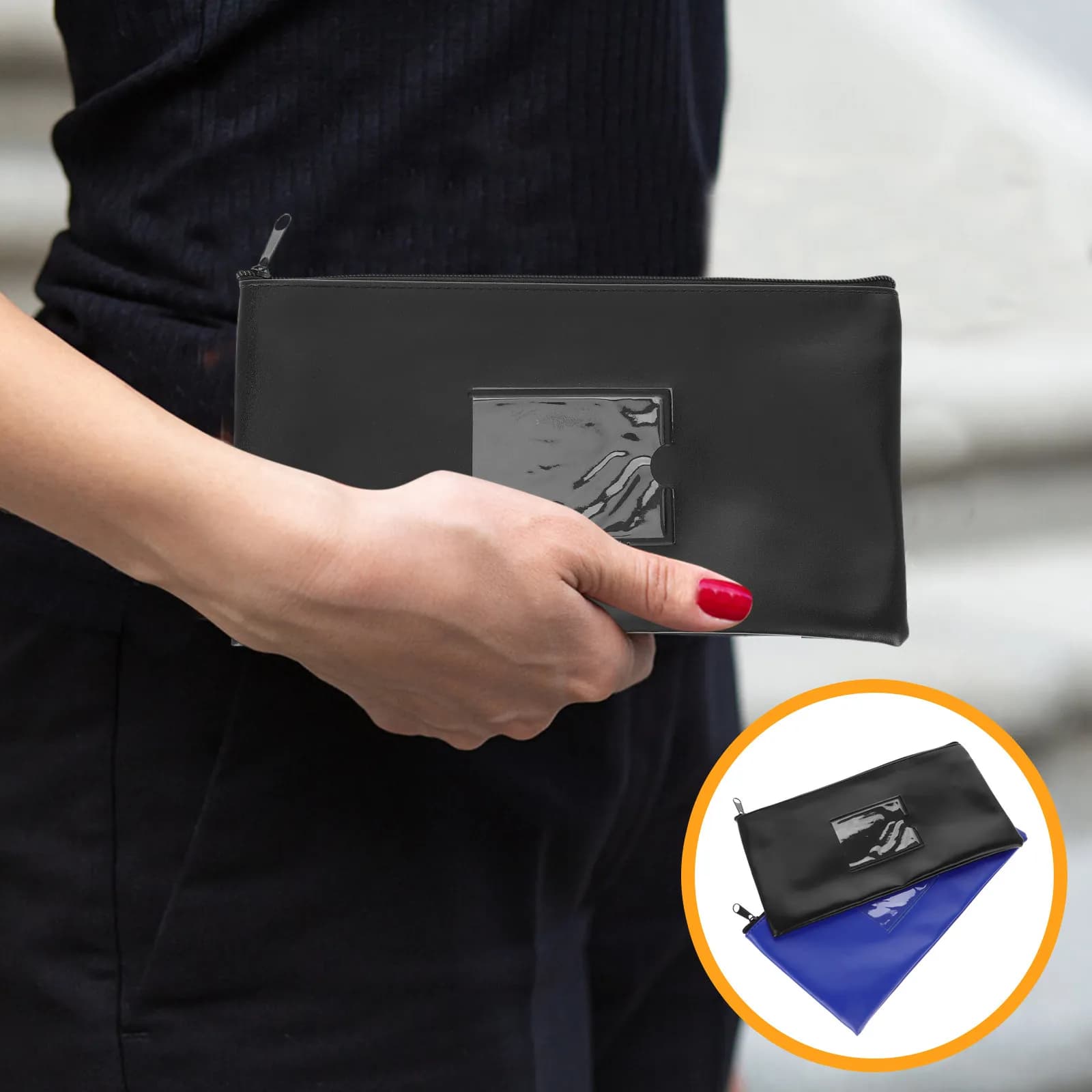 PU Window Pouch for Receipts Cash Documents Bank Deposit Money Bag Zipper Wallet Organizer Compact Billfold Money Pouch
