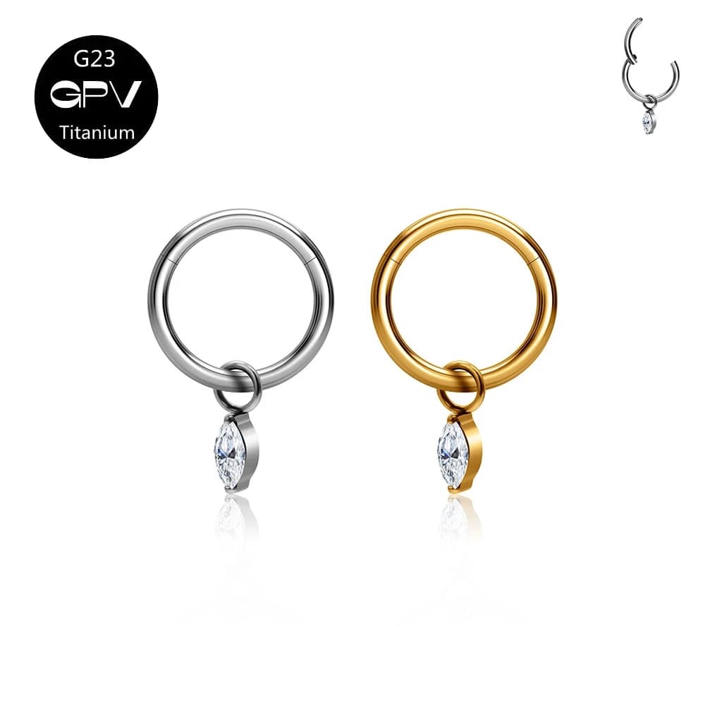G23 F136 Orecchini in titanio Anello chiuso Ciondolo Occhio di cavallo Zircone Anello al naso Maschio Femmina Gioielli traforati Anello a membrana nasale