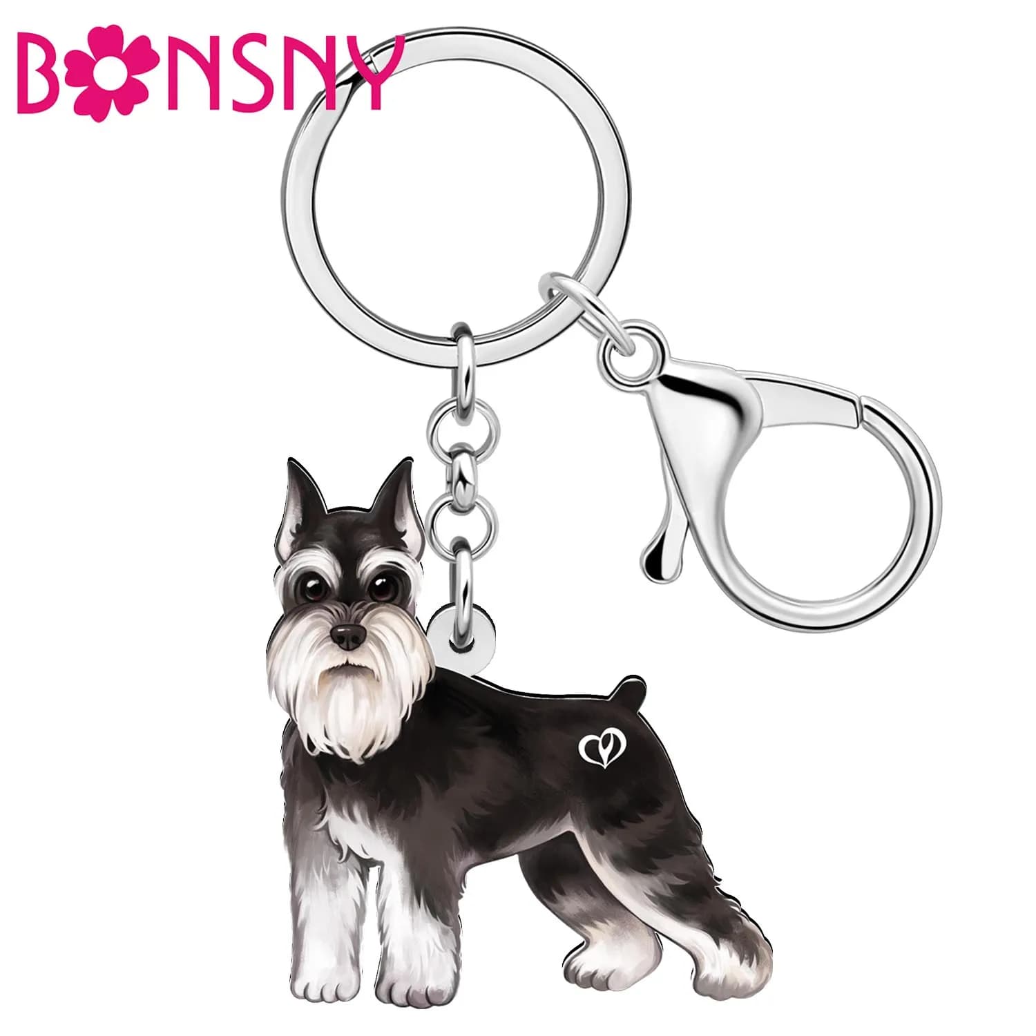 BONSNY Acrilico Carino Nero Schnauzer Portachiavi Portachiavi Animali Domestici Del Fumetto Gioielli per Le Donne Bambini Zaino Borsa Borsa Auto Pendenti e Ciondoli