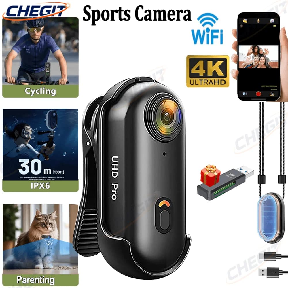 4K Mini Pocket Magnetic POV Vlog Cam Registratore portatile per il corpo e il torace Wireless WiFi Impermeabile Action Camera Casco Bicicletta Sport
