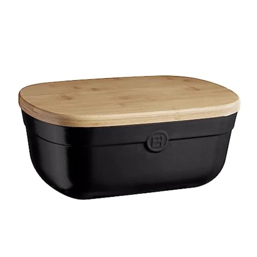 Ceramic Pane Container with Wood Cover, Elegant and Durable Design, Color Black Truffle