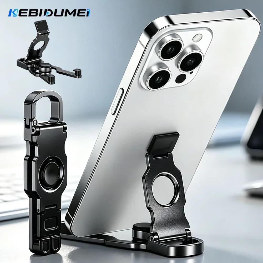 KEBIDUMEI ABS Foldable Mini Phone Stand Keychain Anti-Slip Adjustable Portable Fidget Spinner Desktop Holder for Outdoor Travel