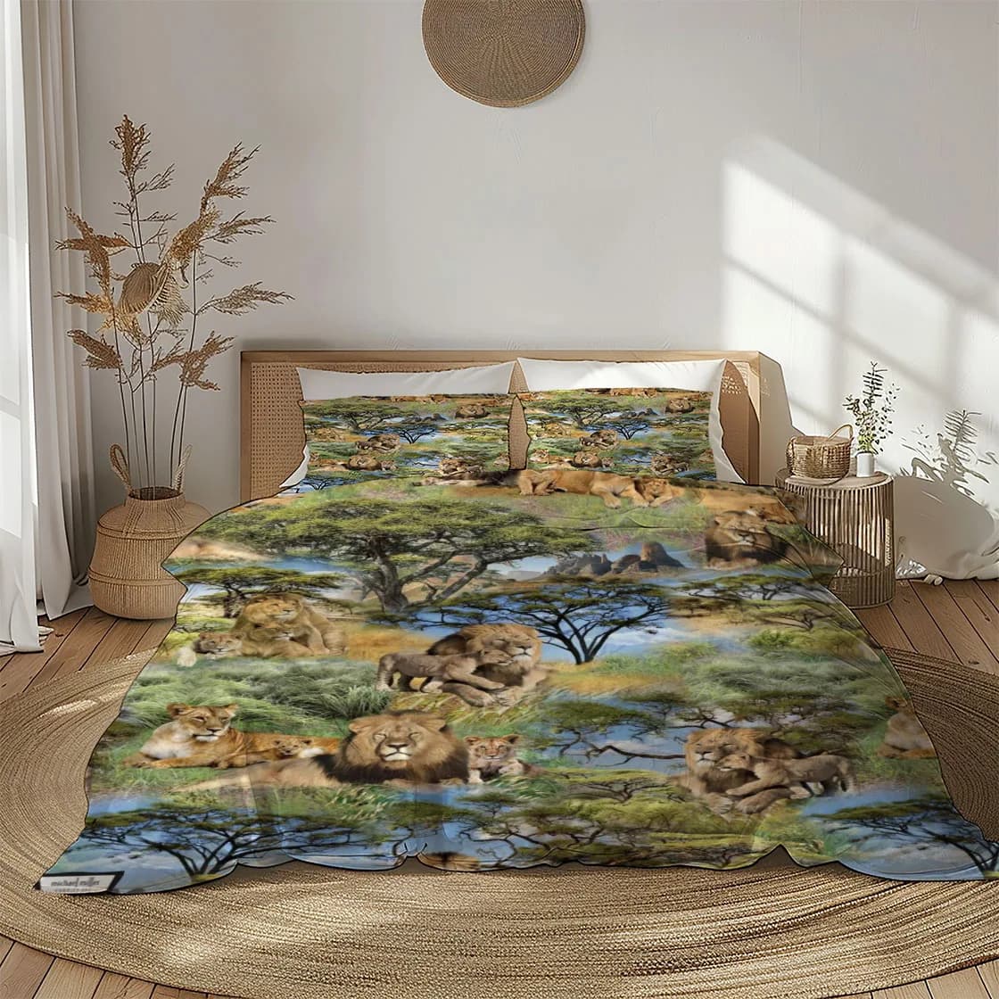 African Lions Duvet Cover Set King Queen Double Full Twin Single Size Bed Linen Set