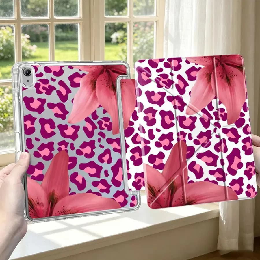 Tablet Case For iPad Pro 13 2025 2026 9th Air 8 M2 M3 3 10th Gen 12th Mini 7 6 5 11th With Pen Slot Cover Leopard Lily