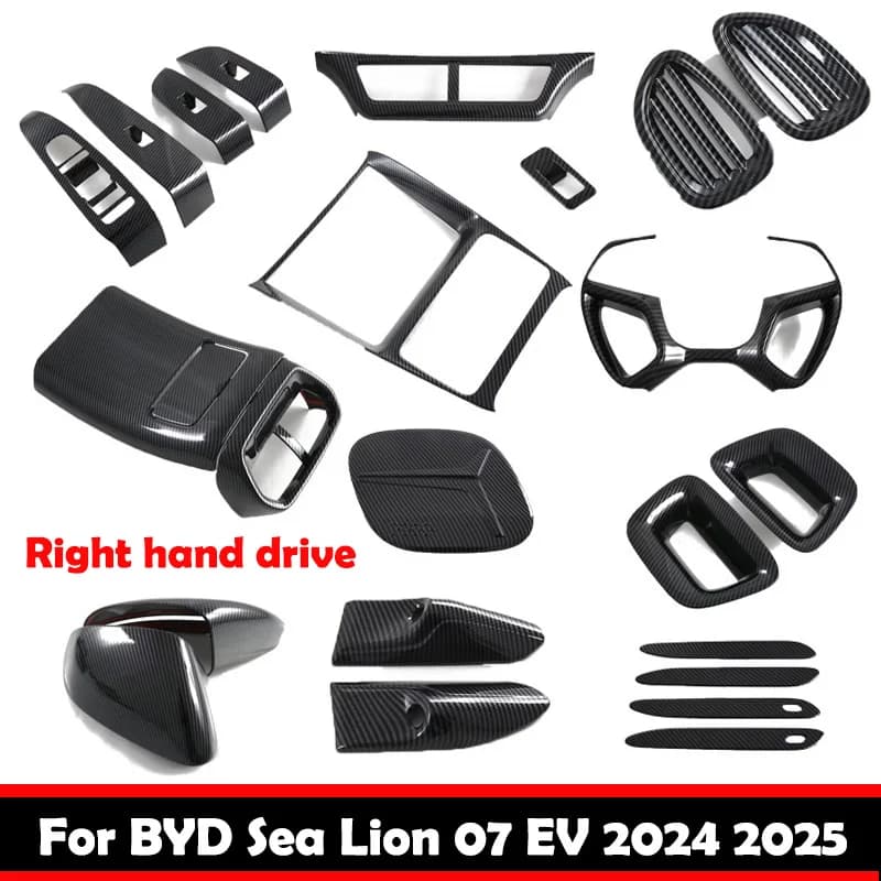 RHD For BYD Sealion 7 Sea lion 07 EV 2024 2025 ABS Carbon window gear switch Ac vent steering wheel cover rearview mirror