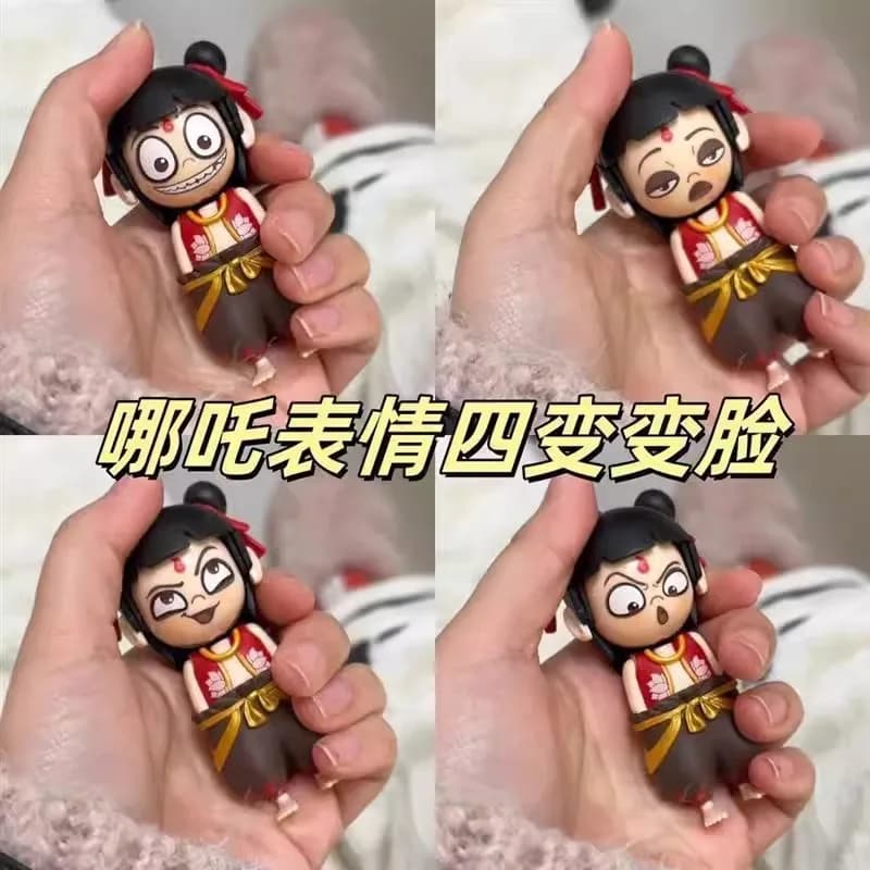 Nezha Creative Pressing Face-Changing Toy Figure - Piccola bambola per bambini diavolo con design del pacchetto di espressioni