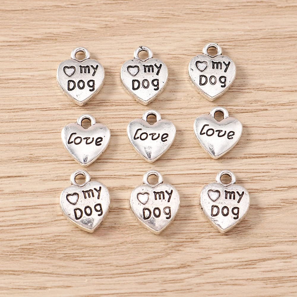 Tusember 30Pcs Alloy Cute Love Charms Love My Dog Pendants For DIY Cute Earrings Necklaces Handmade Jewelry Making Craft