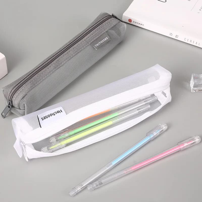 Borse portaoggetti lunghe sottili in rete di Nylon borse portamatite per cancelleria per studenti borse Organizer astuccio portatile per esami Mini borse quadrate