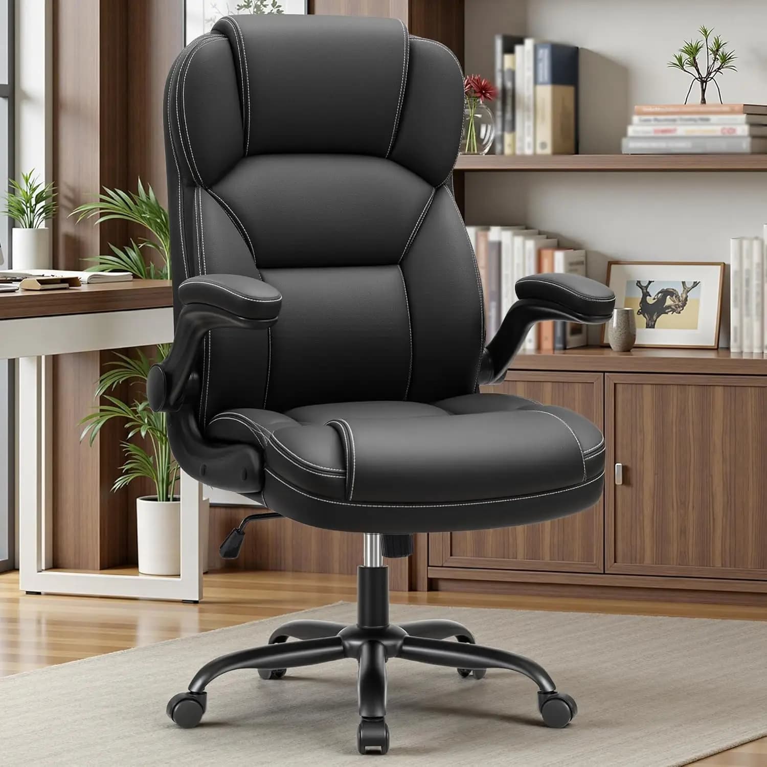 Sedia da ufficio direzionale in pelle PU, sedia ergonomica per computer e gaming con schienale alto, altezza regolabile, girevole e con ruote