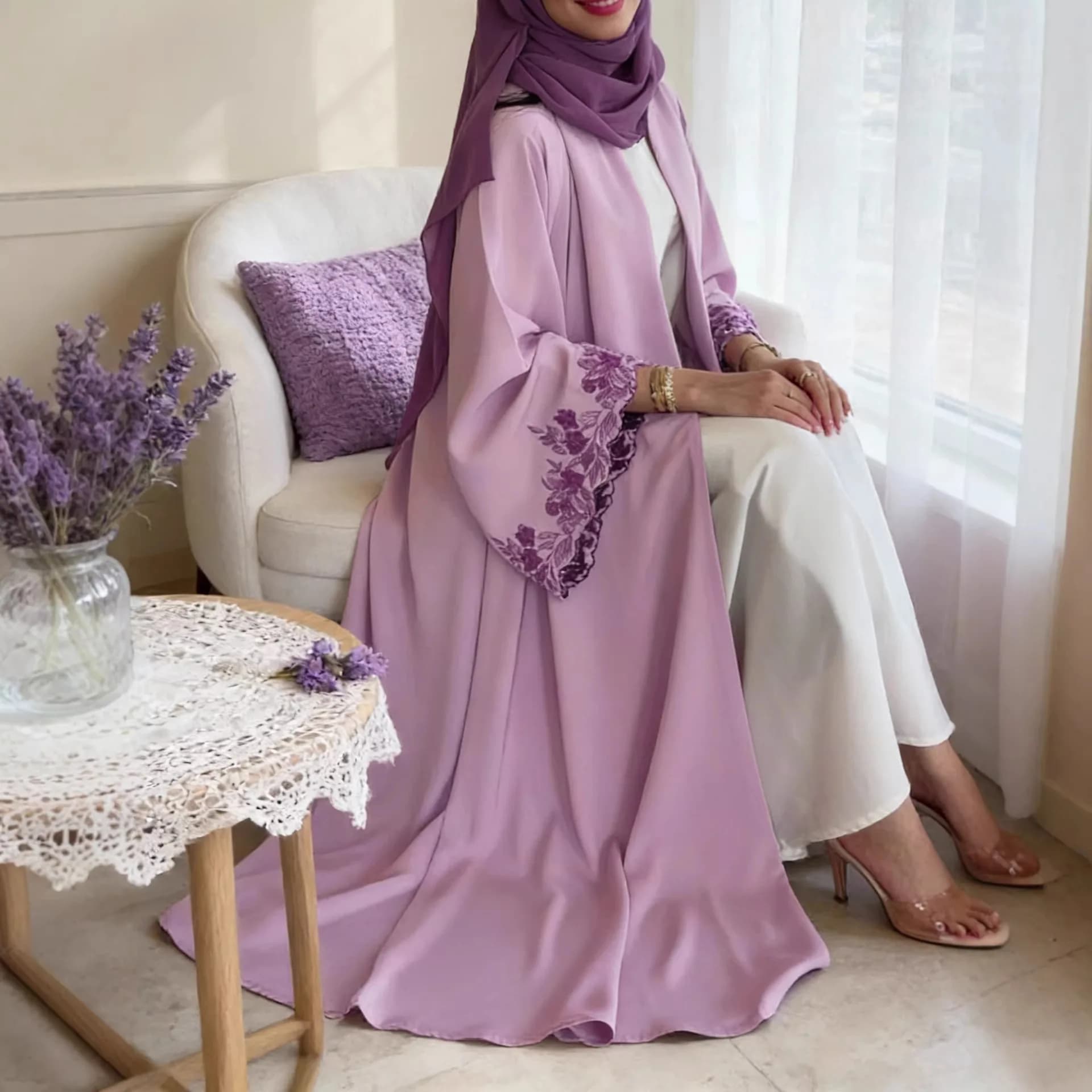 Cardigan Dubai Abaya Donna Medio Oriente Musulmano Abaya Tinta Unita Capospalla Ampio Vestito Lungo Aperto Kaftan Marocchino Vestiti