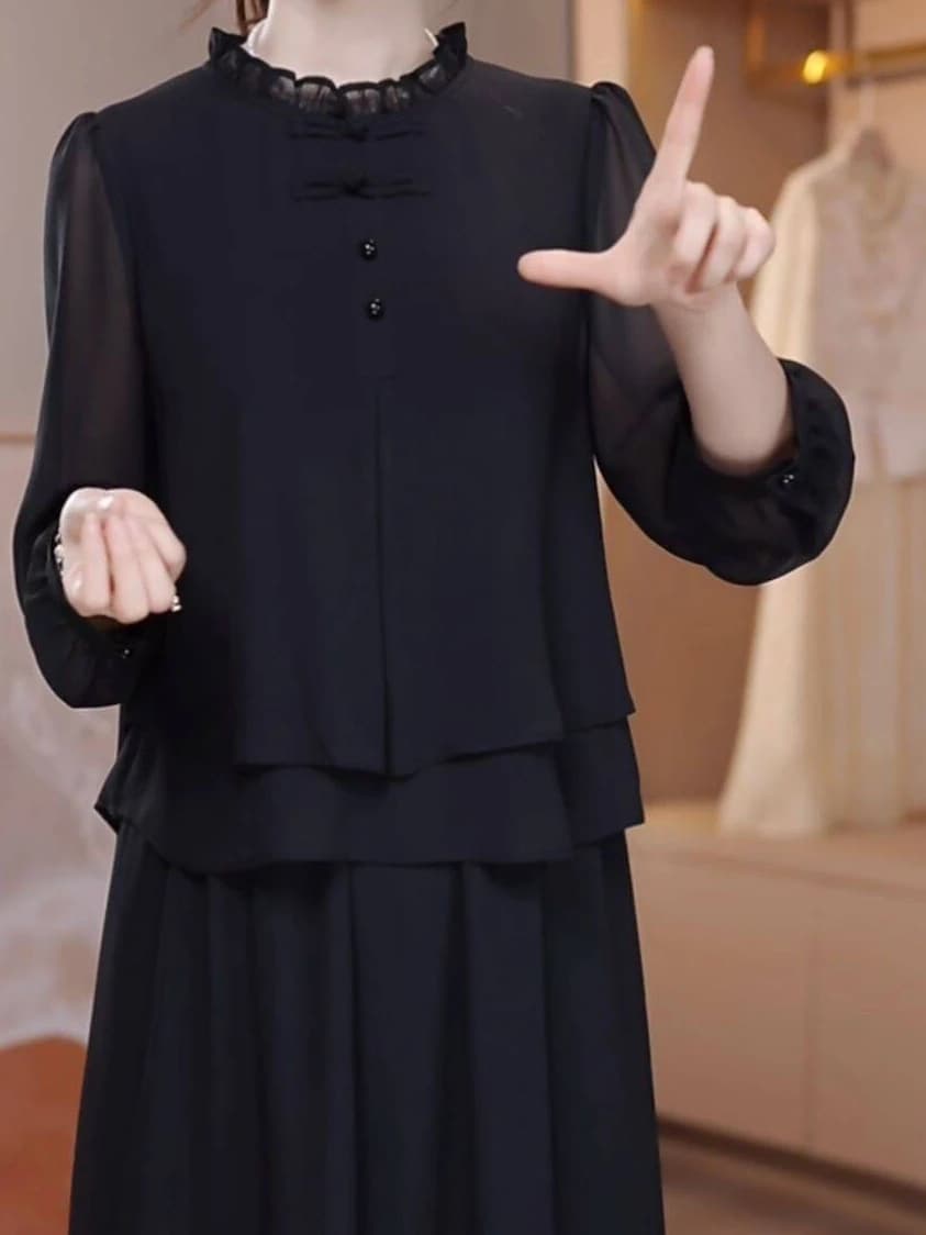 Slimming Cloud Silk Loose Fashionable Dress Fake Two-Piece Design Meat Concealing Spring Summer New Style Polyester Fiber