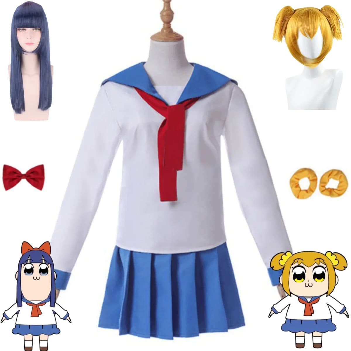 Anime Pop Team Epic Pipimi Popuko Costume Cosplay Giapponese JK Uniforme scolastica Gonna Parrucca Donna Sexy Kawaii Campus Vestito da marinaio