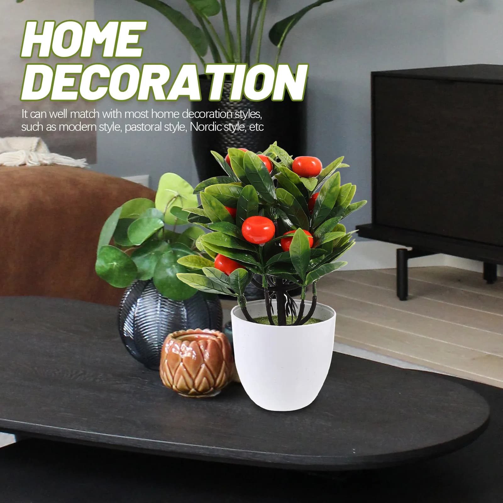 Realistic Simulated Fruit Tree Potted Plant Artificial Fruit Tree Decor for Living Room Bedroom Desk Tabletop Modern Nordic