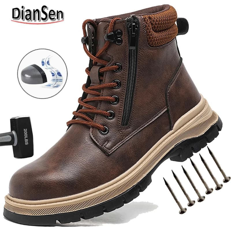 Stivali da lavoro impermeabili con punta in acciaio per uomo Scarpe antinfortunistiche alte antiscivolo, stivali da trekking indistruttibili antiforatura per esterni