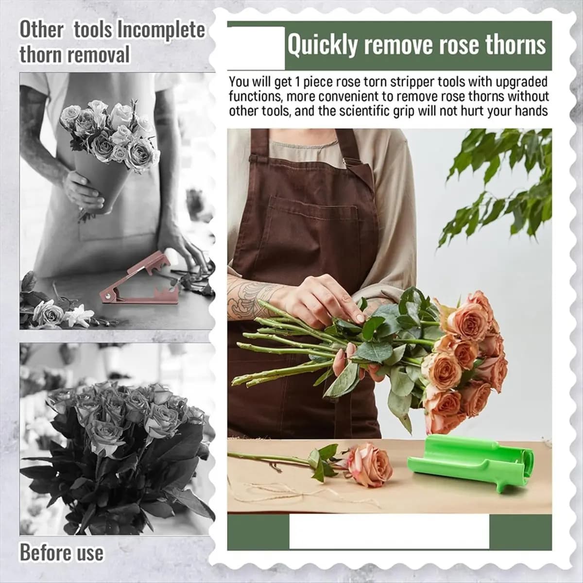 A56K Plastic Rose Thorn Remover Stripper Tool - Home Garden Pruning Shears with Ergonomic Handle for Gardening Safety Pink