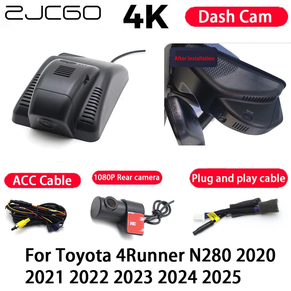 4K Plug and Play Dash Cam Video Camera Night Vision for Toyota 4Runner N280 2020 2021 2022 2023 2024 2025