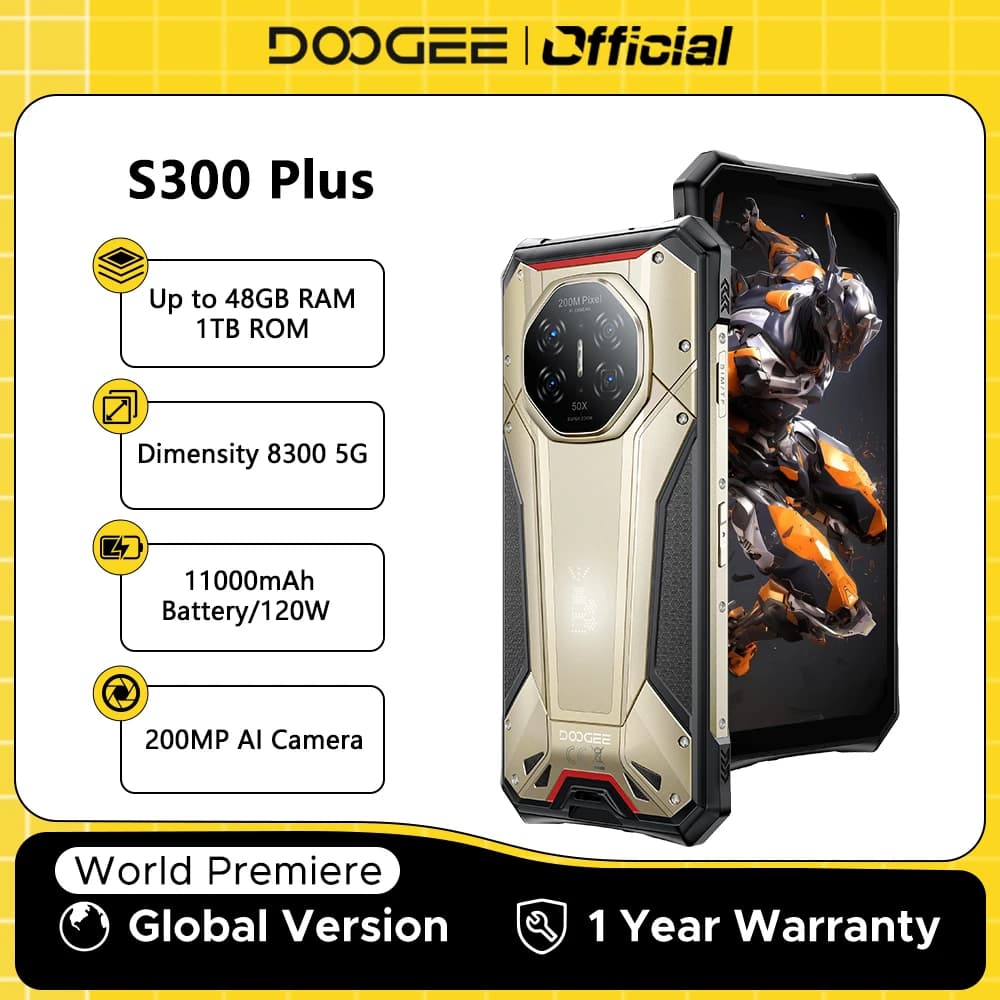 DOOGEE S300 Plus 5G Telefono Rugged, Dimensity 8300, 12GB 1TB, 11000mAh, 120W, Schermo 6.78'', Fotocamera 200MP, Smartphone Android 16, NFC