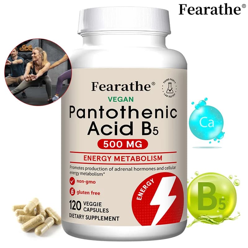 Pantothenic acid B5 500 Mg, Food supplement for the support of Sieric hormones and Energy Metabolism Cellular, 120 Vegetal Capsules