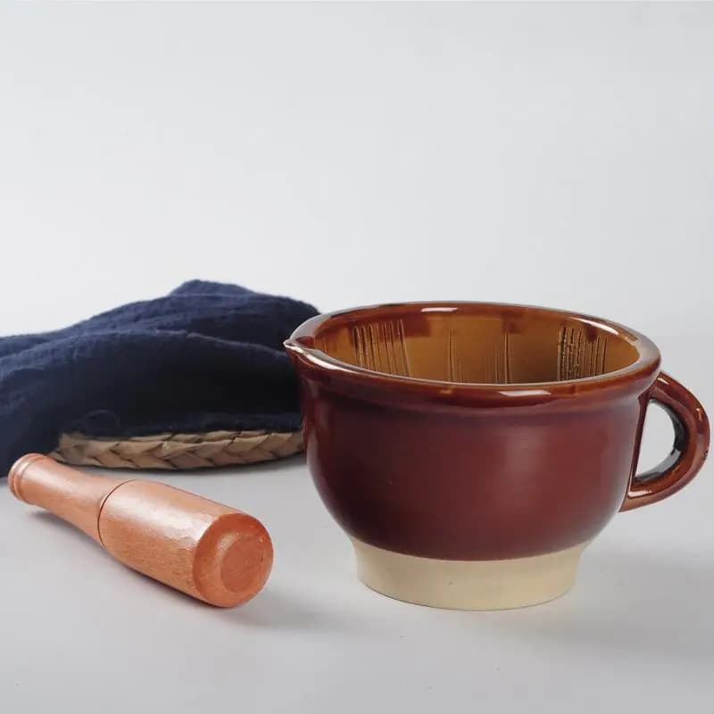 2026 NEW Natural Wood Pestle Ceramic Mortar Bowl Non Slip Base Spice Herb Garlic Crusher Grinder Kitchen Cooking Tool Set 1Pc