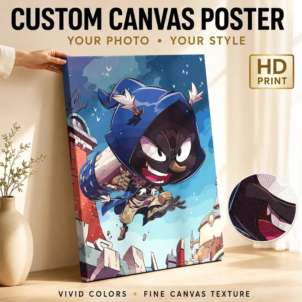 Chibi Wizard Character in Flight Canvas Poster Personalized Photo Modern Pop Culture Wall Paintings Decoration for Living Room