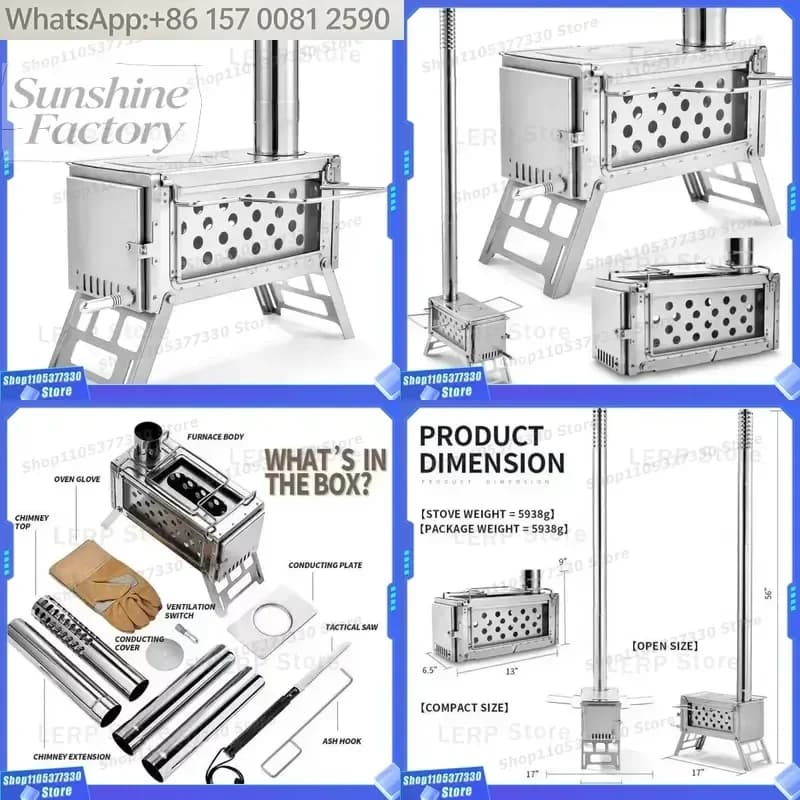 Johold Outdoor Wood Stove Camping Equipment Tent Stove Camping Tools Heating Stove Barbecue Oven