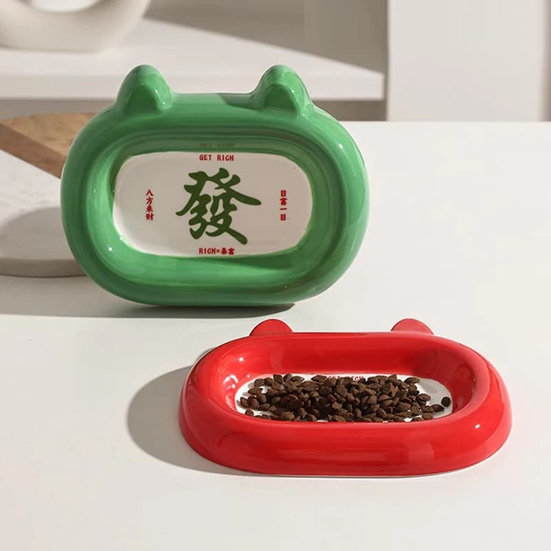 Ciotola per alimenti a forma di orecchio di gatto a fondo piatto in ceramica creativa, piatto da pranzo, anti-ribaltamento, forniture per animali domestici, ciotola per bere, 1 pezzo