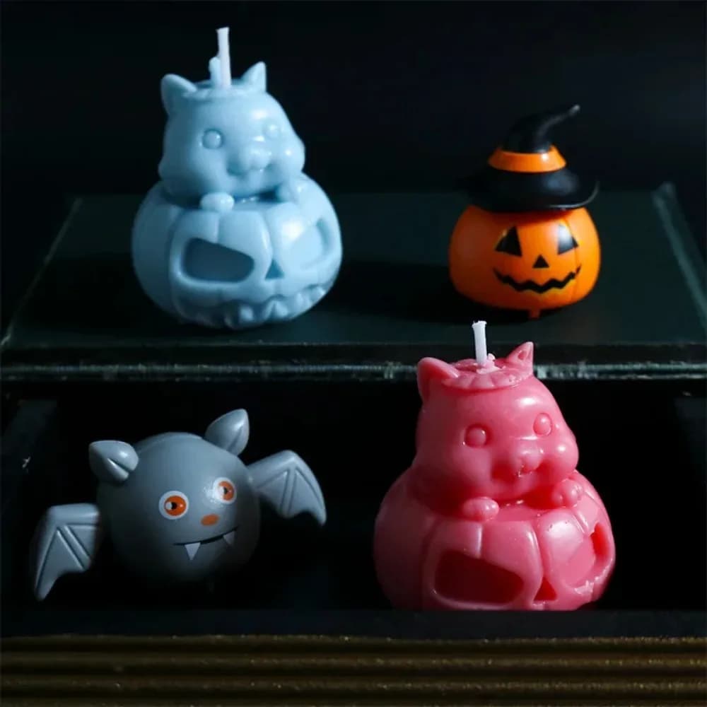 Skull Pumpkin Cat Candle Silicone Mold Cute Animal Cats Plaster Candle Resin Soy Wax Making Mould Halloween Party Decor Gifts