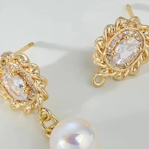 1 Paio di Orecchini in Oro 14K Autentico con Zirconia Ovale e Design a Pizzo, Ciondoli Fai-da-te, Accessorio di Nicchia
