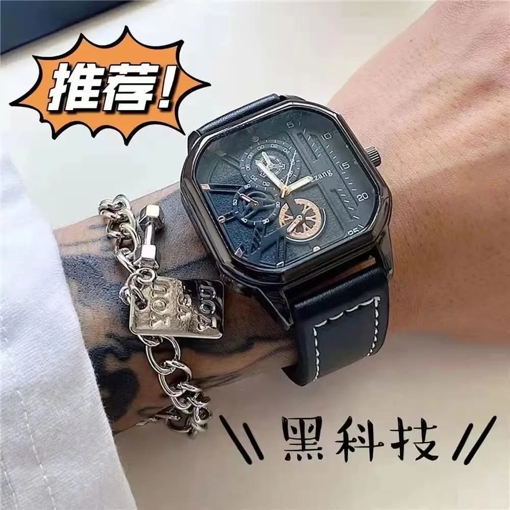 Orologio Quadrato Stile Tech per Uomo, Orologio da Polso alla Moda con Quadrante Grande in Acciaio Inossidabile, Orologio Moderno Unisex con Ampio Display