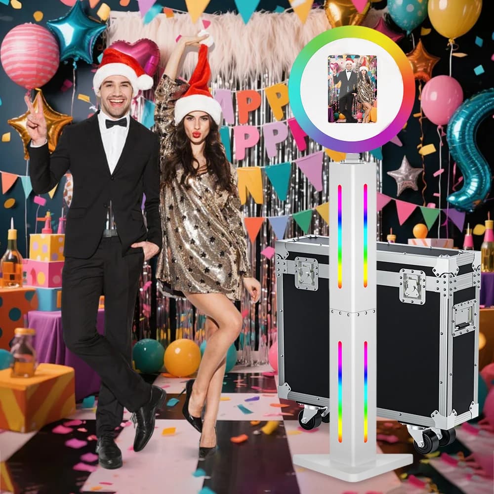 Cabina Fotografica Portatile per iPad per Eventi e Feste, Nuovissima Cabina Fotografica Istantanea con Supporto per iPad e Luce ad Anello RGB (iPad non Incluso)
